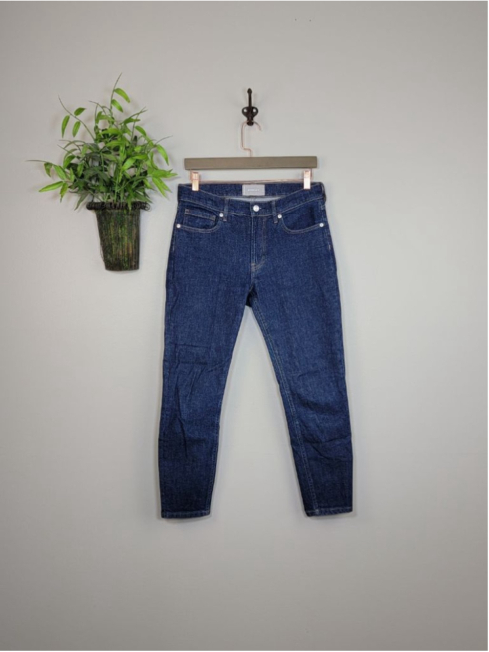 Everlane 28 Ankle Skinny Cropped Jeans Dark Blue Wash Mid Rise Stretch